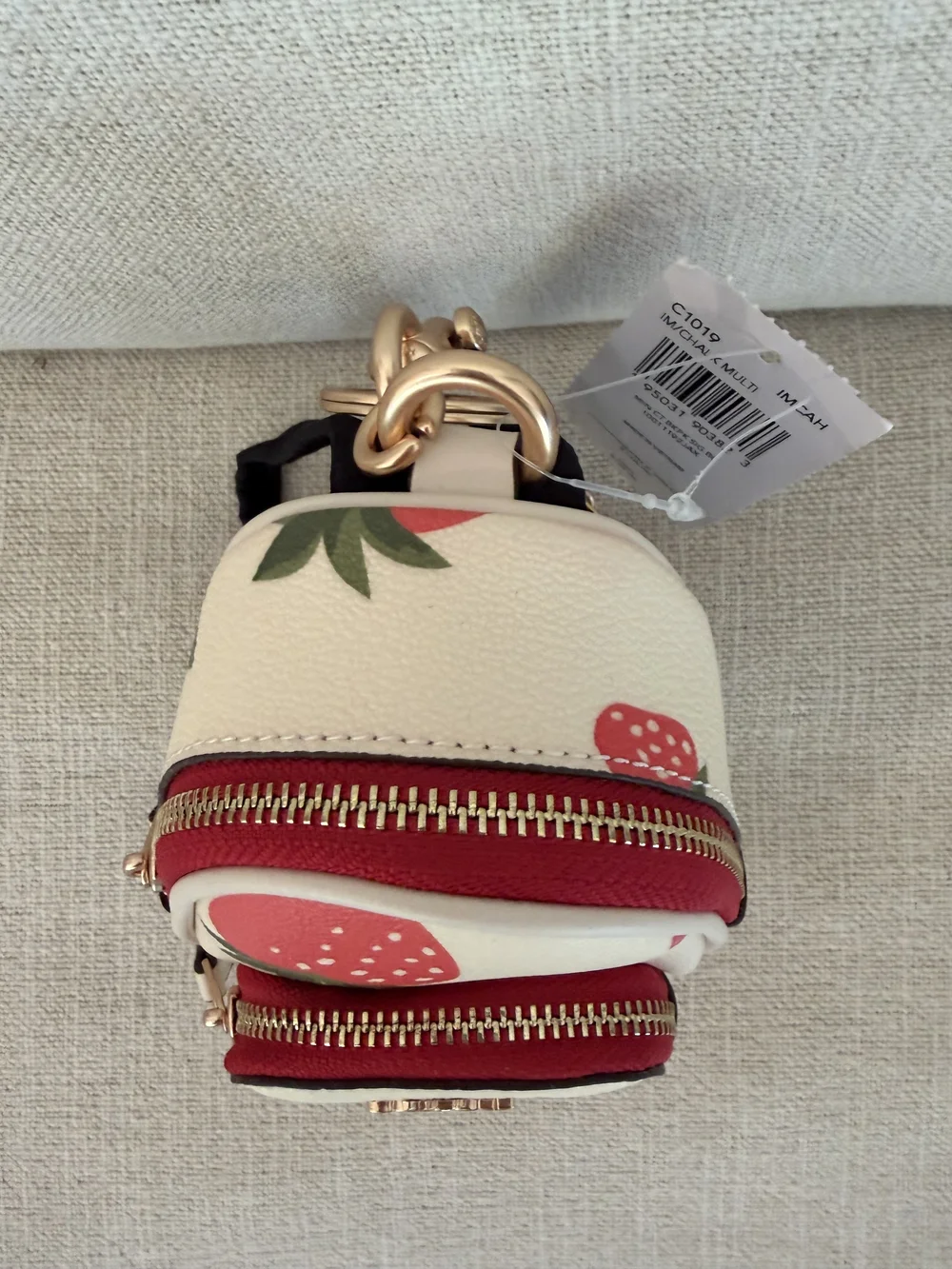 Coach Mini Court Backpack Bag Charm With Wild Strawberry Print CI019